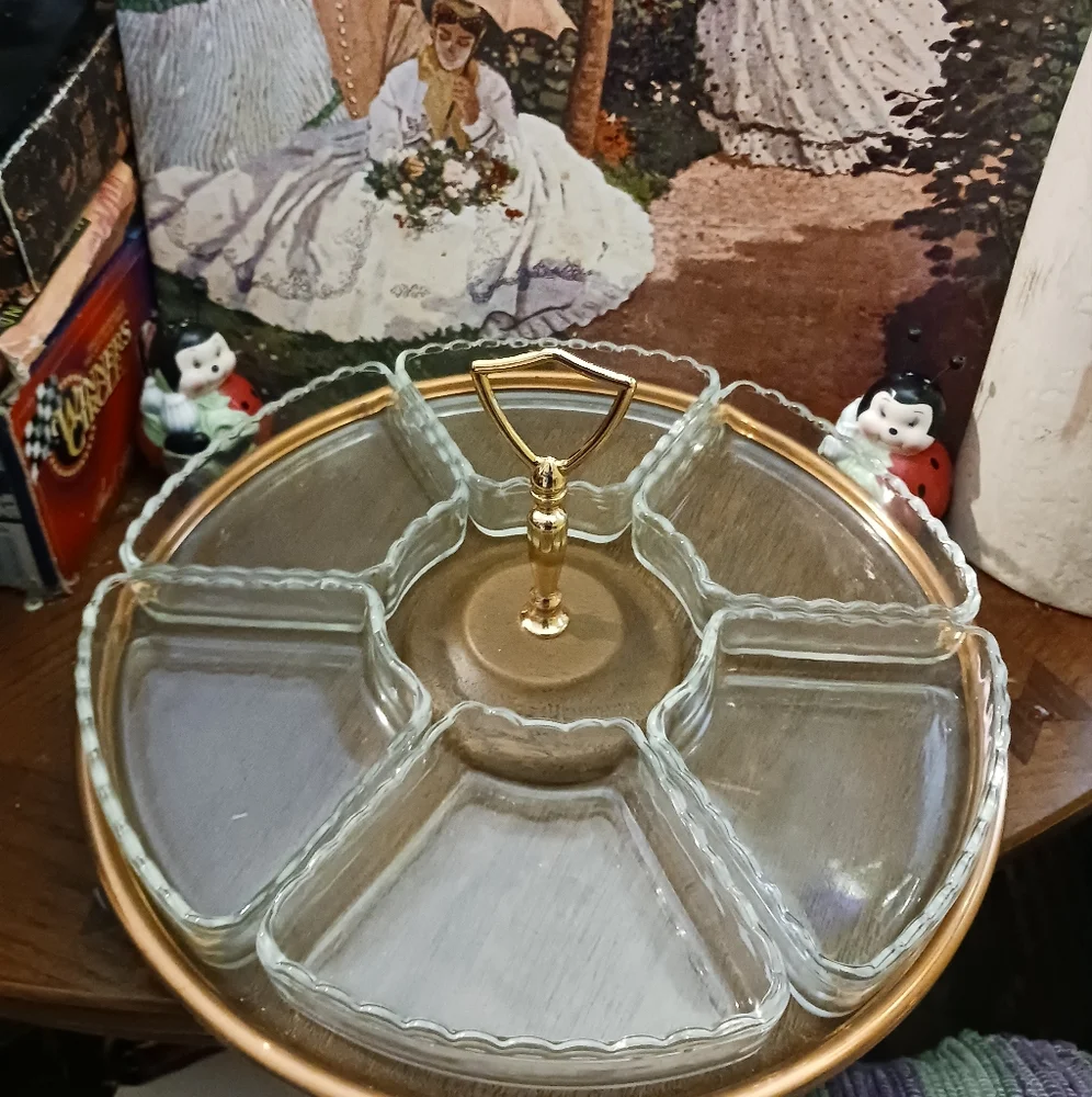 🇺🇲U.S.A. Vintage 1960 Westwood Serving 🍱🍤 Dish 6 Fluted Edge Glass,Rotating! - Picture 2 of 16